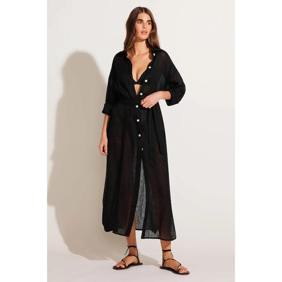 NWOT VITAMIN A Playa Maxi - Black EcoLinen dress coverup SIZE XS - Picture 1 of 10